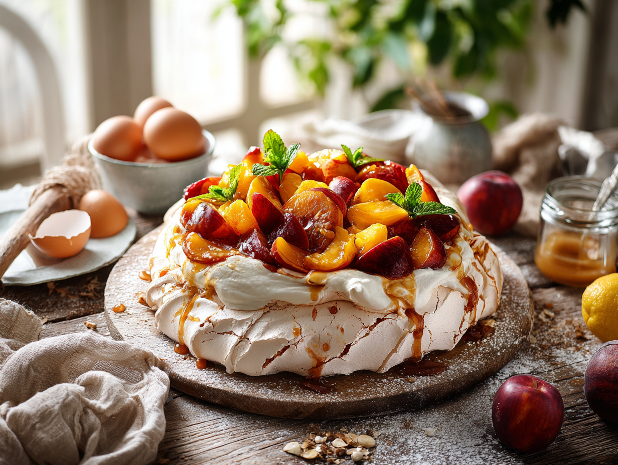 Brown Sugar Pavlova with Roasted Fruit