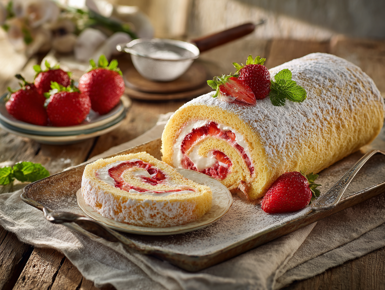 Strawberry Cream Roll Cake