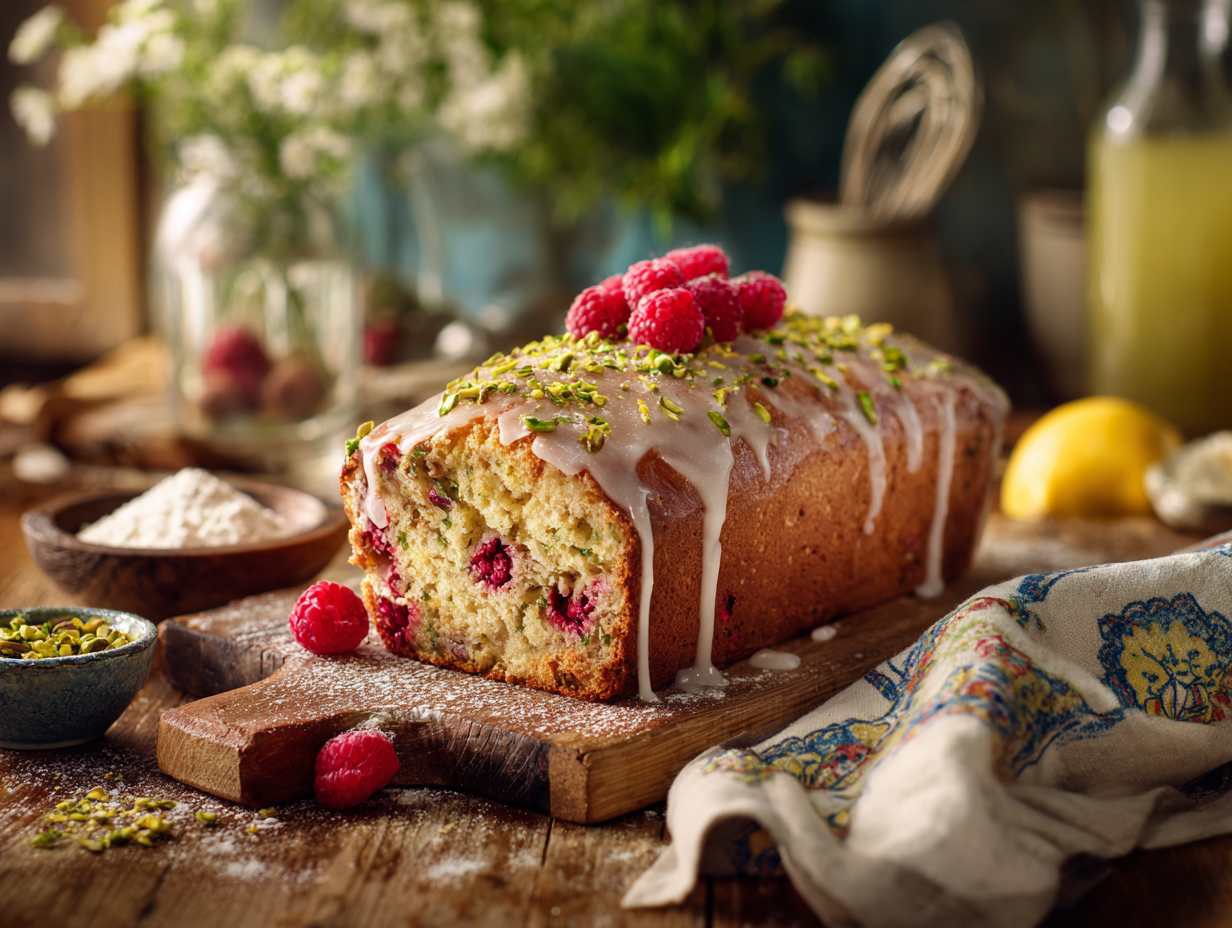 Pistachio Raspberry Loaf Cake