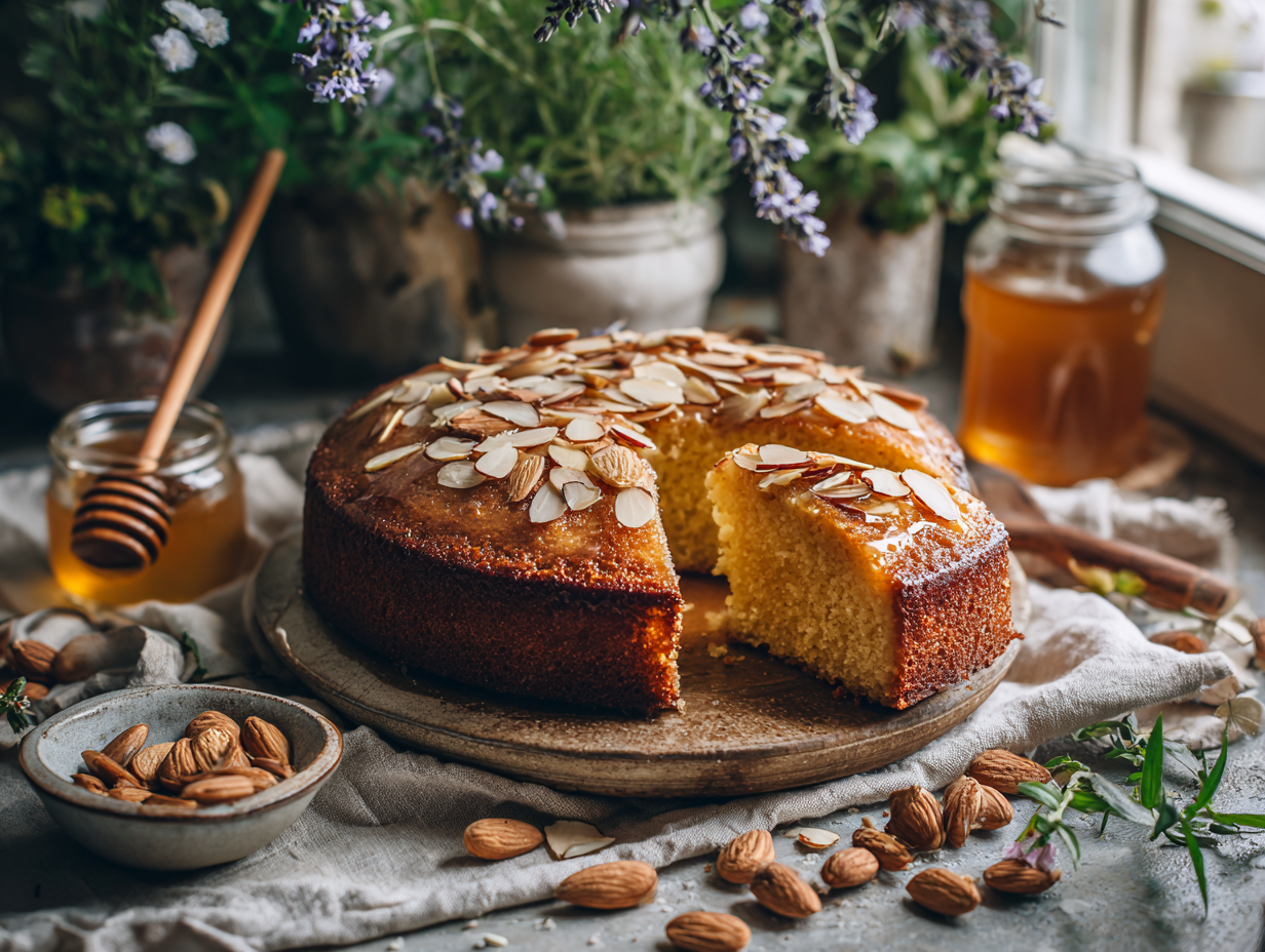 Honey Almond Semolina Cake