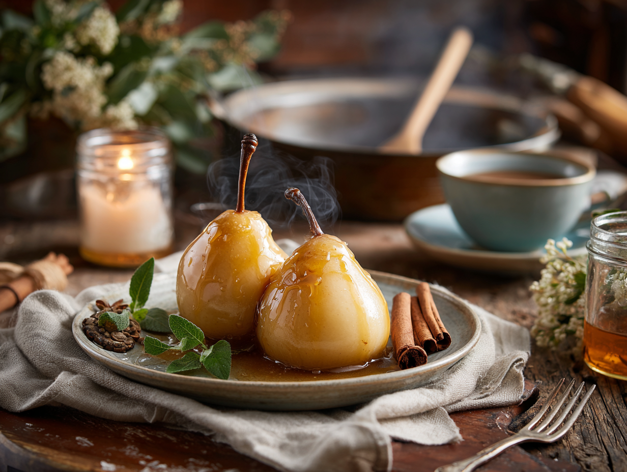 Honey Ginger Poached Pears
